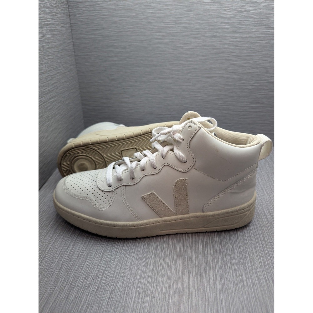 VEJA V-15 Womens High Top Sneakers US 8.5 EU 40 White Leather Natural Suede